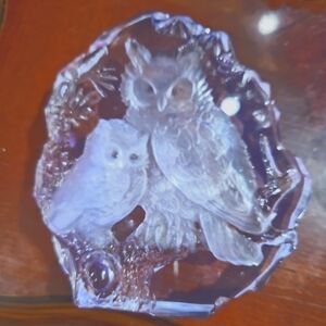 Stunning Glass Etched Ornament Mother Owl & Baby 12 cm